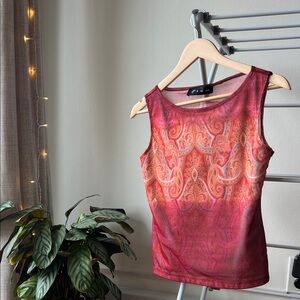Elegant Paisley Tank Top - Pink and Orange